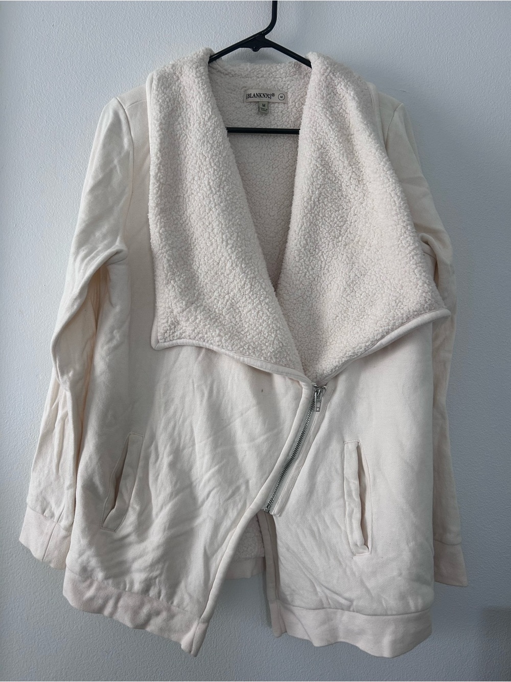 Blank NYC Ivory Moto Style Fleece Lined Sweatshirt Jacket Size M